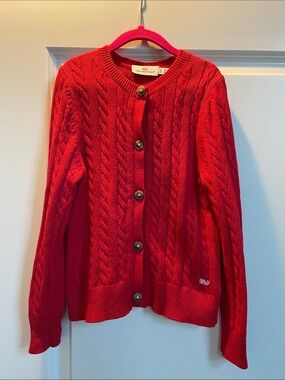 Vineyard Vines Bright Red Cable Knit Button Front Cardigan